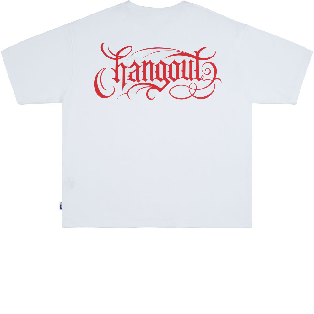 X A_MAN Chicano Red Lettering Wide T-Shirt (White)